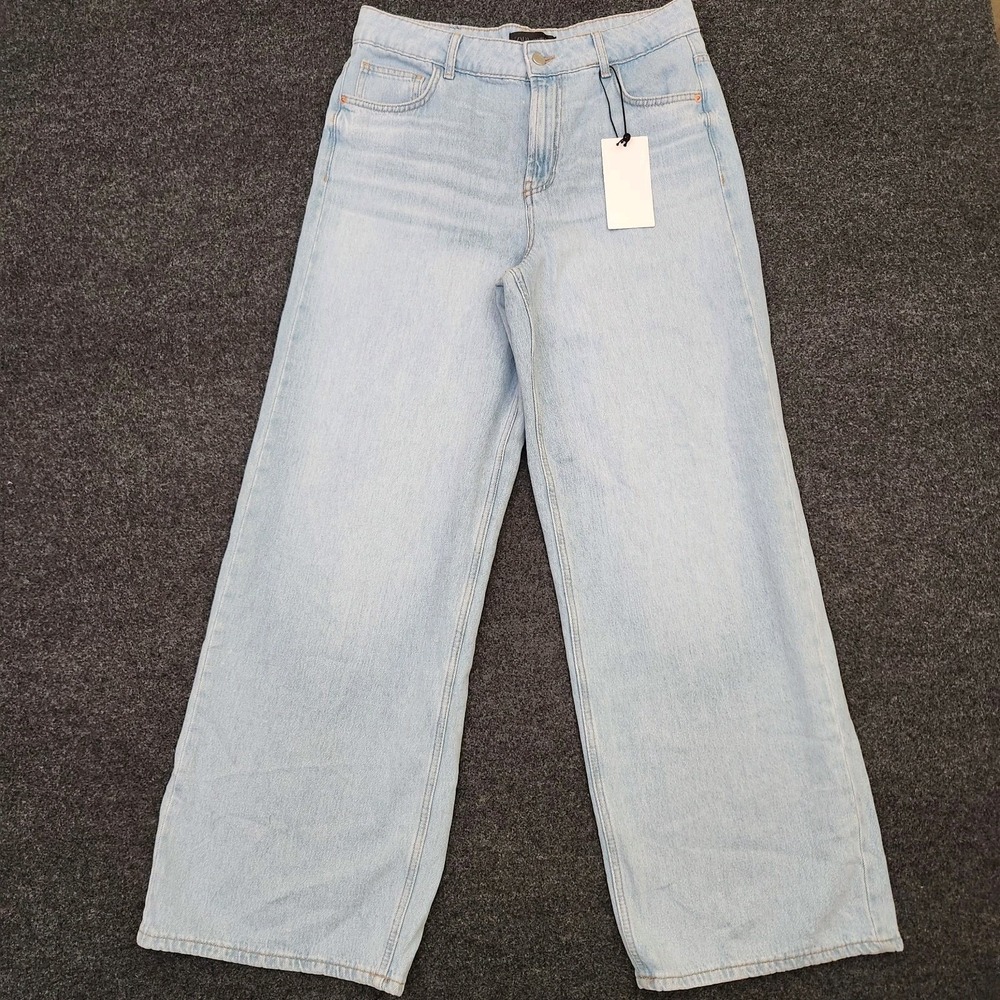 Zara Womens 40 Wide Leg Blue Light Wash Relaxed Denim Jeans NEW